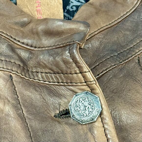 Empresa Italian Designer Brown Real Leather Motorcycle Jacket Womens Size 44 (S) - Picture 11 of 11